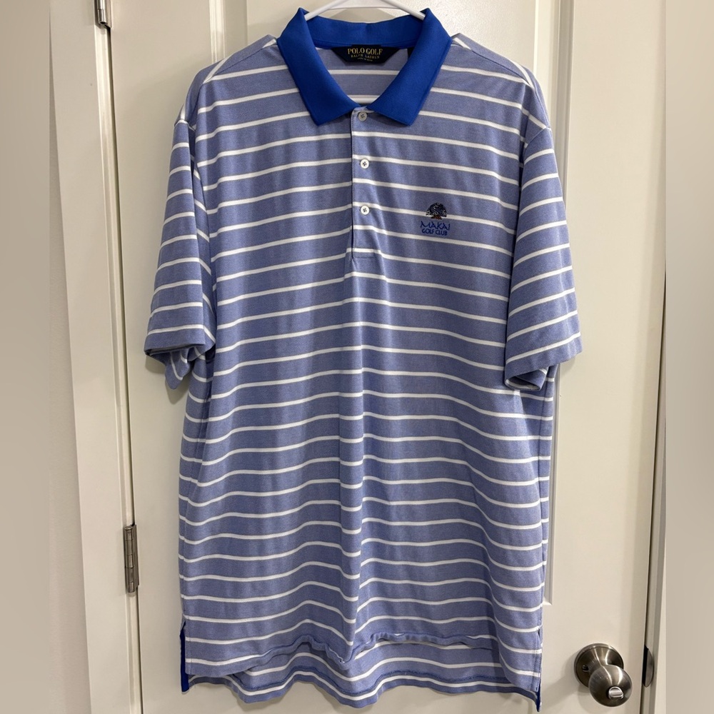Ralph Lauren Polo Golf Blue and White Striped Polo Shirt